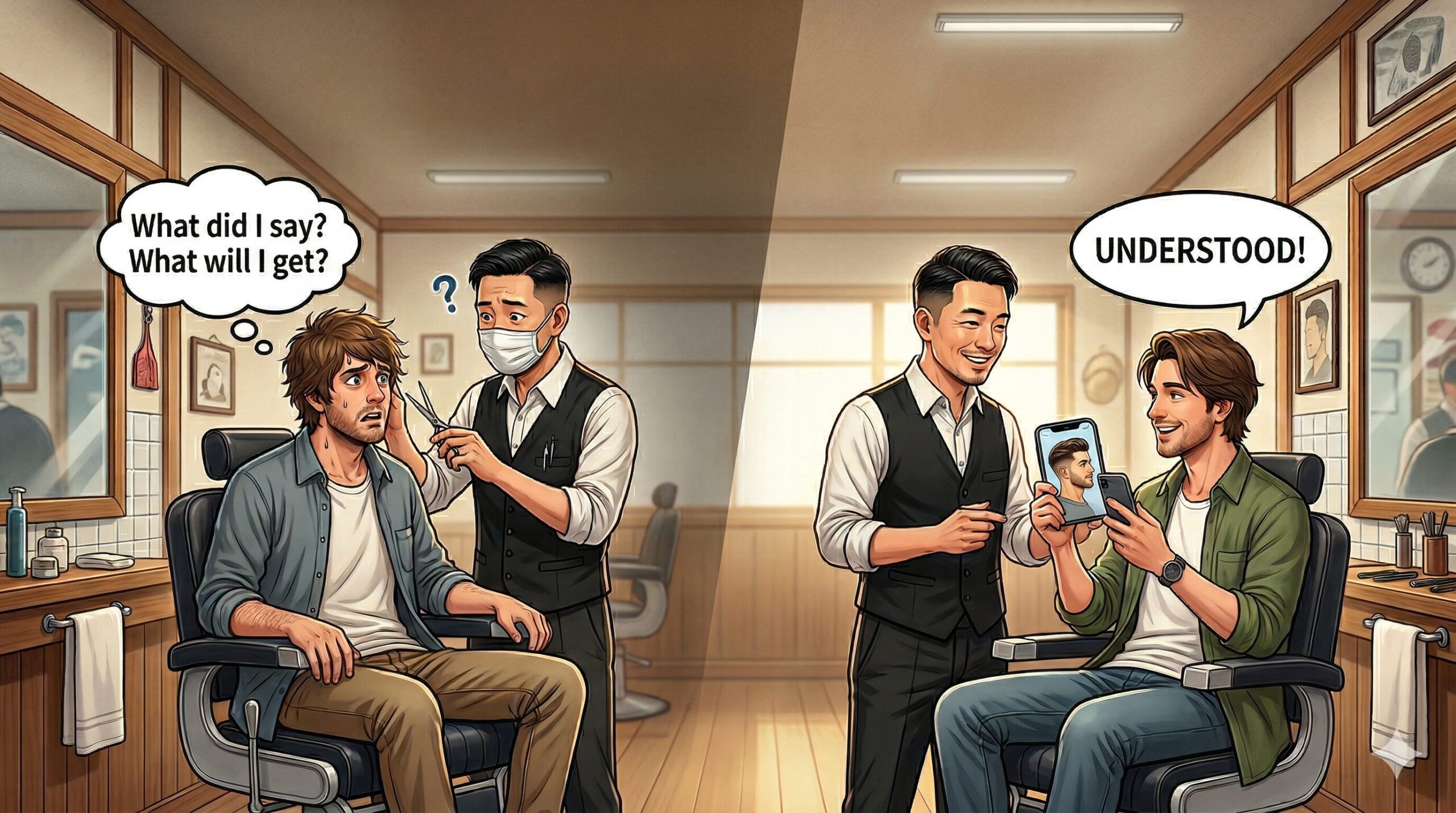 Confusion at a Japanese barbershop when a customer says “same as last time”